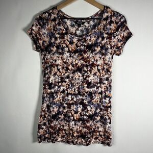 Simply Vera Vera Wang Women Small Abstract Floral Scoop Neck Short Sleeve Blouse